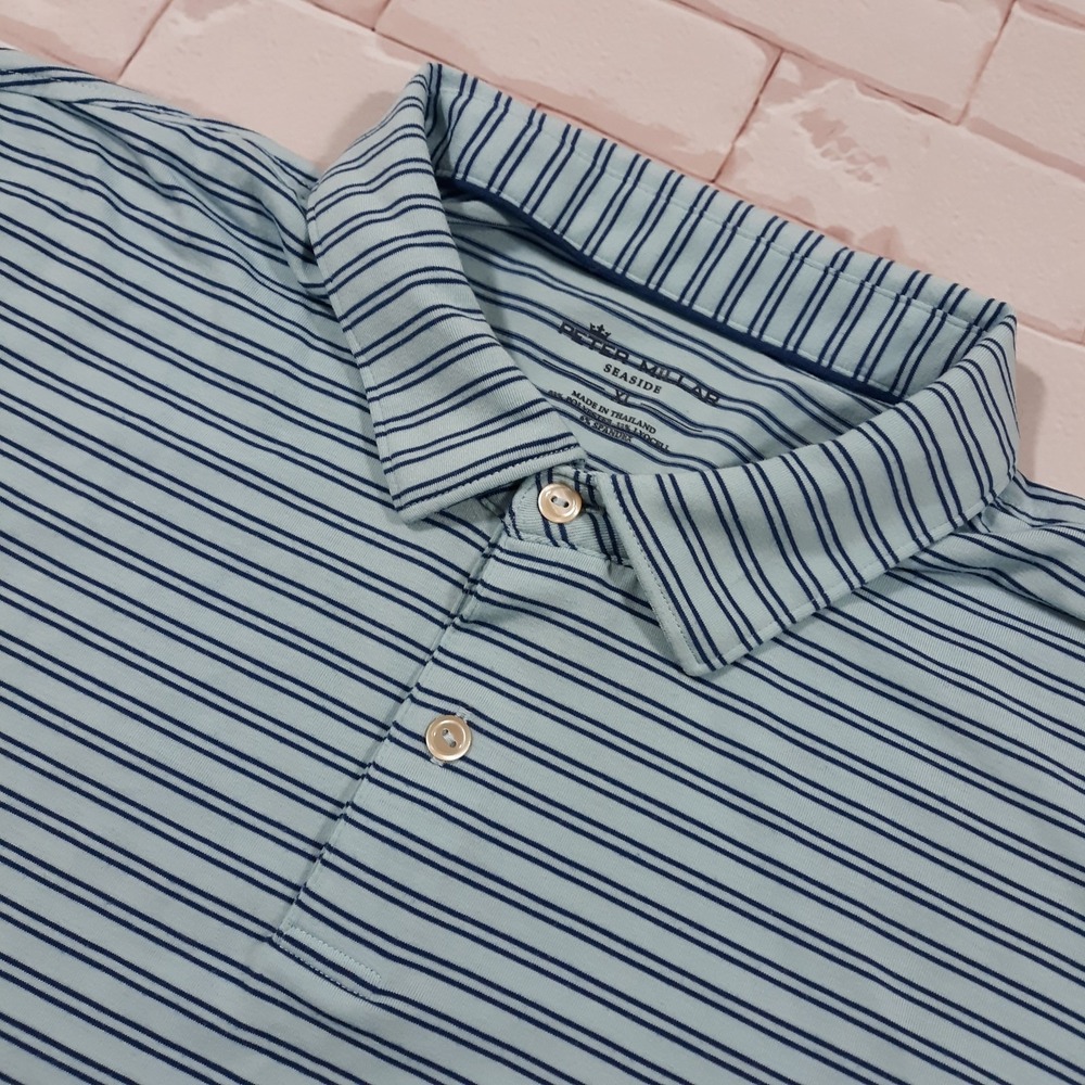 Peter Millar Seaside Polo Shirt Mens XL Striped Seafoam Navy